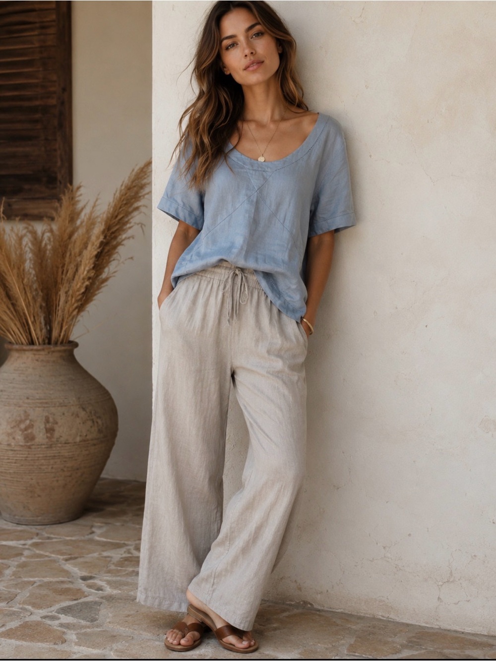 Poetry Women’s Light Blue Linen Boho Oversized Tunic Top Size M Minimalist